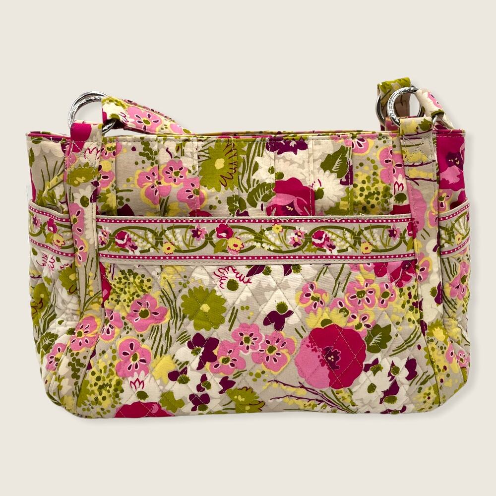 Vera Bradley Make Me Blush Green Pink Floral Double Strap Shoulder Tote Bag